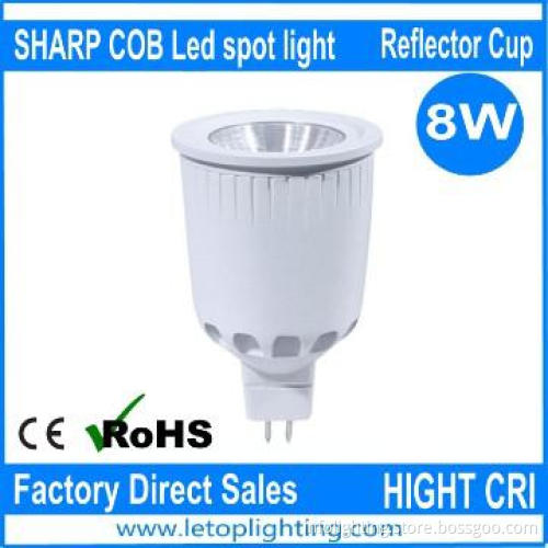 2013 hot selling high CRI 88Ra MR16 8W Shar cob led spot light